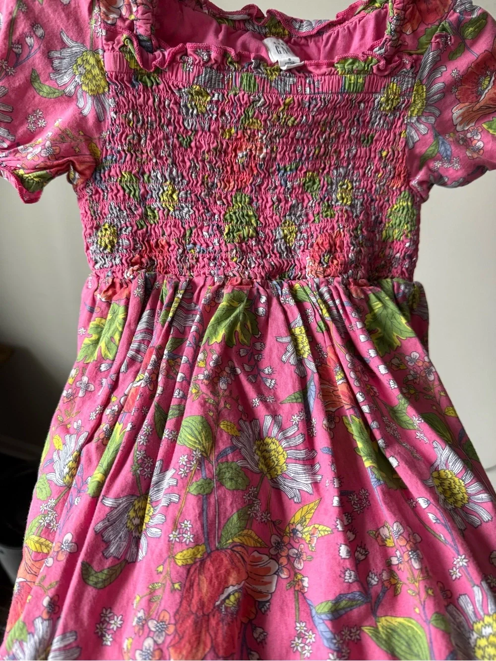 GAP Pink Floral Smocked Casual Dress